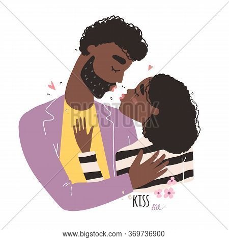 World Kissing Day. Romantic Black African American Couple In Love Kissing.
