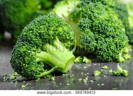 Pieces Of Broccoli, Rustic Style, Old Wooden Background