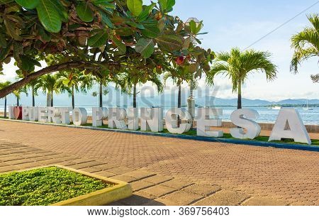 Palawan, Philippines - September 26, 2018: A Welcome Sign Of I Love Puerto Princesa Is Installed On 
