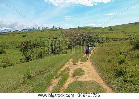 Woman Walks Through The Mountains To Find The Las Gachas River, Las Gachas, Guadalupe, Santander, Co