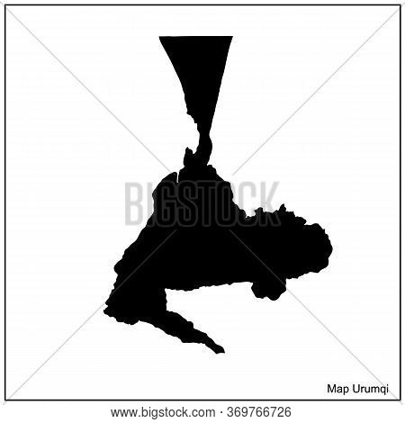Map Region Of China Urumqi. Black And White Illustration Urumqi Region. Graphic Illustration.