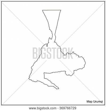 Map Region Of China Urumqi. Black And White Illustration Urumqi Region. Graphic Illustration.