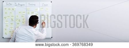 Kanban Schedule Plan Board On Wall. Task Whiteboard