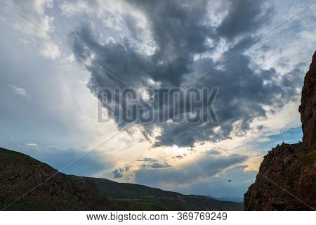 Clouds Over A Beautiful Picturesque Gorge At Noravank Monastery, Landscape Of Armenia