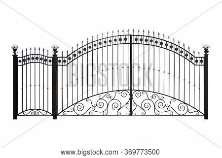 Forged Gates  And Doors With Decor.  Isolated Over  White Background.