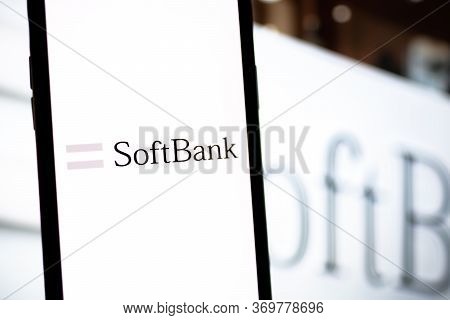 Softbank Logo On The Screen. . High Quality Photo.