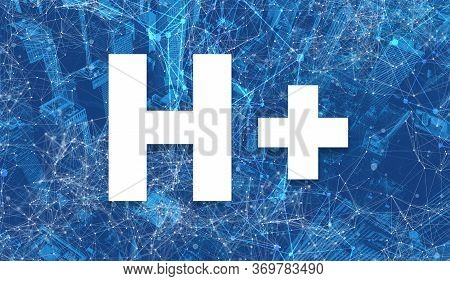 Humanity Plus Theme With Abstract Network Patterns And Skyscrapers