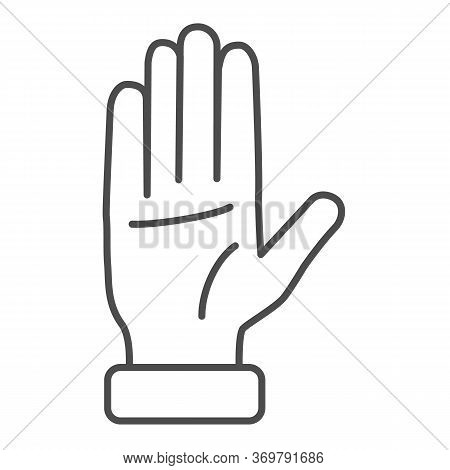 Raised Hand Thin Line Icon, Gestures Concept, Open Palm Sign On White Background, Hand Up Icon In Ou