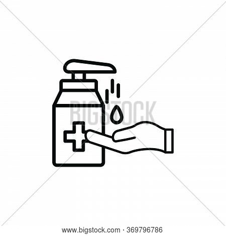 Washing Hand With Sanitizer Liquid Soap Vector Line Icon