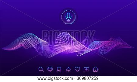 Voice Assistant Concept Artificial Intelligence Wave. Microphone Control And Sound Recognition. Hi-t