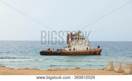 Old Boat In Red See Jeddah City