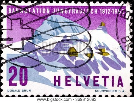 02 08 2020 Divnoe Stavropol Territory Russia The Postage Stamp Switzerland 1962 Events 50th Annivers
