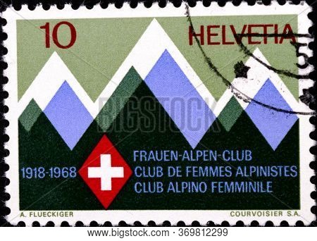 02 08 2020 Divnoe Stavropol Territory Russia The Postage Stamp Switzerland 1968 Events 50th Annivers