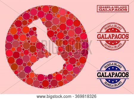 Vector Map Of Galapagos - Isabela Island Mosaic Of Circle Dots And Red Watermark Stamp. Stencil Circ