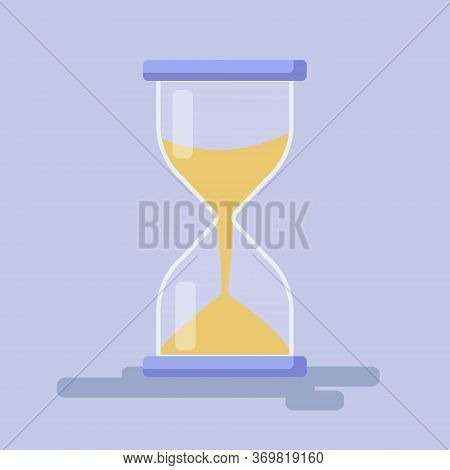 Transparent Sandglass Icon On Blue Background.sandclock Vector Illustartion. Time Hourglass In Flat 