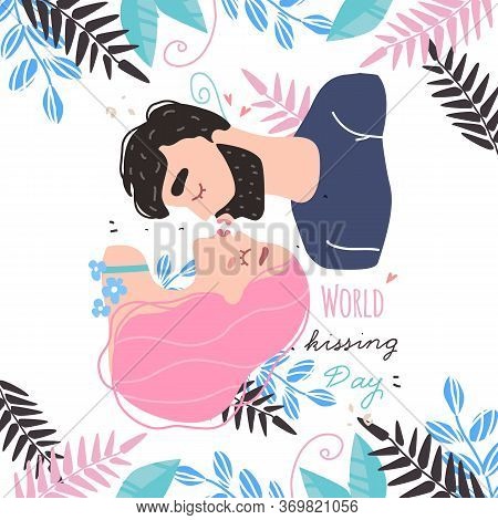 Romantic Couple In Love Kissing. World Kissing Day