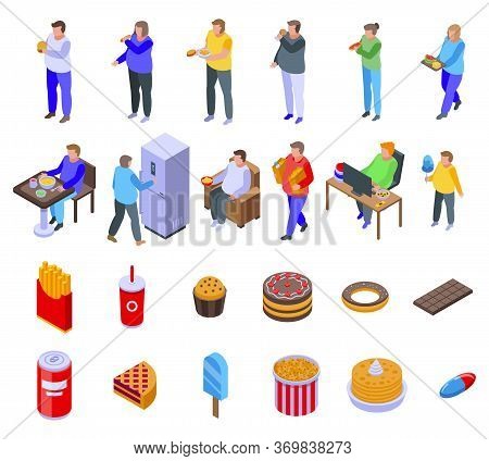 Gluttony Icons Set. Isometric Set Of Gluttony Vector Icons For Web Design Isolated On White Backgrou