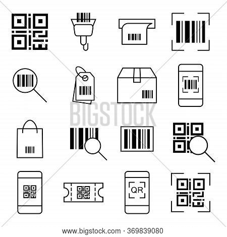Qr And Barcode Line Icons.set Of 16 Icons.