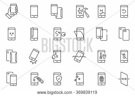 Smartphone Repair, Protection And Service Icons Set.