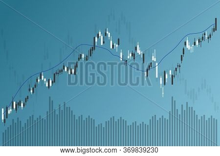 Stock market candlestick chart graphic. Bullmarket, uptrend line, price is getting higher. Long positions.