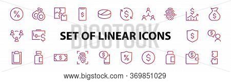 Set Of Business Vector Line Icons. It Contains User Symbols, Dollar Pictograms, Gears, Briefcase, Pu