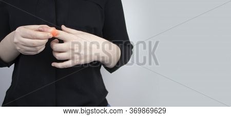 Woman Suffers From Pain In Fingers. Arthritis Or Arthrosis, Cartilage Wear, Rheumatism Of The Joints