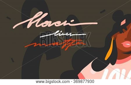 Hand Drawn Vector Abstract Flat Stock Graphic Illustration With Young Black Afro American Beauty Wom