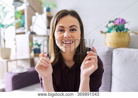 Female Mentor, Tutor, Teacher Looking At Webcam, Closeup Face. Video Conference, Online Lesson, Teac