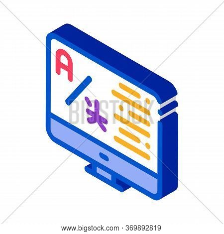 Computer Translation Program Icon Vector. Isometric Online Learning Or Dictionary On Computer Screen