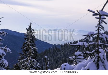 Parang Mountains Covered In Snow, On The Road To Transalpina Ski Resort, Romania