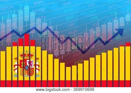 3d Rendering Of Flag Of Spain On Bar Chart Concept Of Economic Recovery And Business Improving After