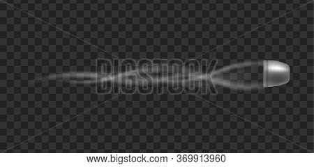 Moving Gun Bullet Shot Trace With Smoke, Realistic Vector Illustration Isolated.