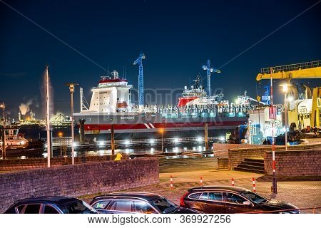 Delfzijl, Netherlands - January 10, 2020. Port At Night