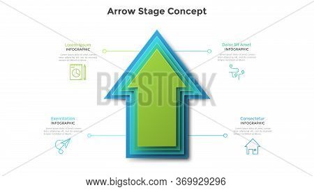 Upward Pointing Arrow Made Of Four Colorful Paper Elements Placed One On Another. Concept Of 4 Stage