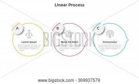 Process Diagram With Three Circular Elements With Arrows Or Pointers. Concept Of 3 Stages Of Busines