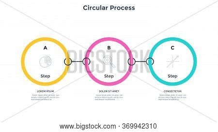 Chain-like Diagram With 3 Connected Circular Elements Or Links. Concept Of Three Steps Of Project Ma