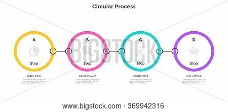 Chain-like Diagram With 4 Connected Circular Elements Or Links. Concept Of Four Steps Of Project Man