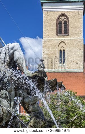 Berlin, Germany - July 01, 2018: Fragment Of The Neptune Fountain In The Center Of Berlin
