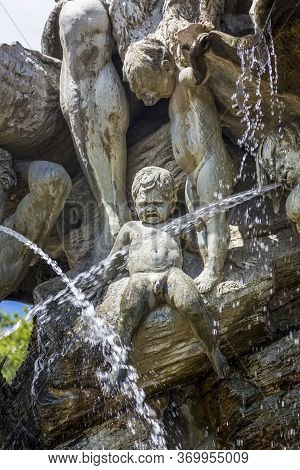 Berlin, Germany - July 01, 2018: Fragment Of The Neptune Fountain In The Center Of Berlin