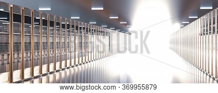 Servers. Server Data Center. Backup, Hosting, Mainframe, Farm And Computer Rack With Storage Informa