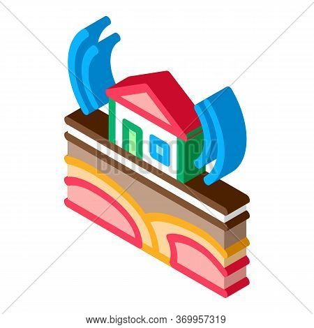 Seismic Wave Residential Building Icon Vector. Isometric Seismic Wave Residential Building Sign. Col