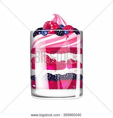 Berry Trifle, English Cuisine Dessert Realistic Vector Illustration. Homemade Pastry Portion, Sweet 