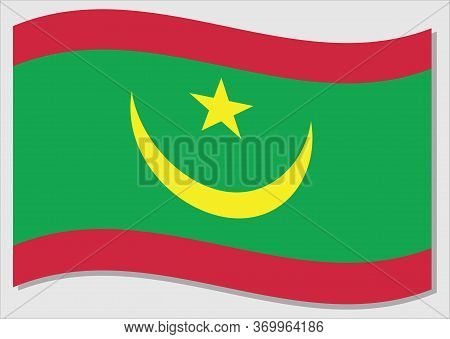 Waving Flag Of Mauritania Vector Graphic. Waving Mauritanian Flag Illustration. Mauritania Country F