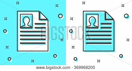 Black Line Resume Icon Isolated On Green And White Background. Cv Application. Searching Professiona