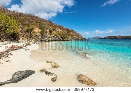 Landscape At Coki Bay In St Thomas, American V. Islands, Caribbean. Summer Vacation Travel Concept.