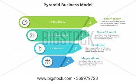 Inverted Pyramid Divided Into 4 Colorful Parts Or Layers. Concept Of Four Stages Or Steps Of Busines