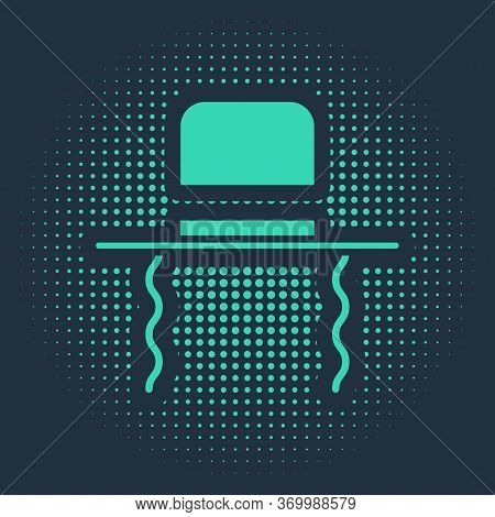 Green Orthodox Jewish Hat With Sidelocks Icon Isolated On Blue Background. Jewish Men In The Traditi