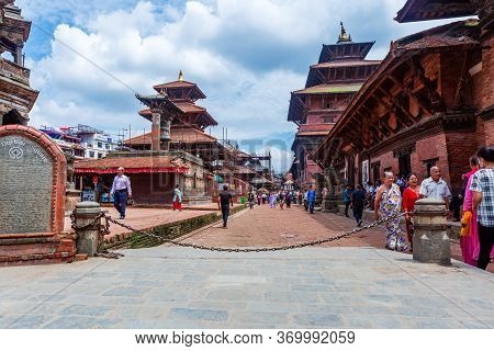 Kathmandu,nepal - August 16,2019: View Of Patan Durbar Square Premises Of Kathmandu Nepal.tourist Tr