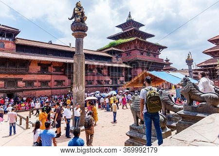 Kathmandu,nepal - August 16,2019: View Of Patan Durbar Square Premises Of Kathmandu Nepal.tourist Tr
