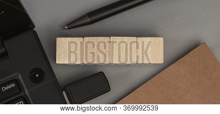 Empty Wood Block On Table. Top View. Business Concept For Growth Success Process. Copy Space.